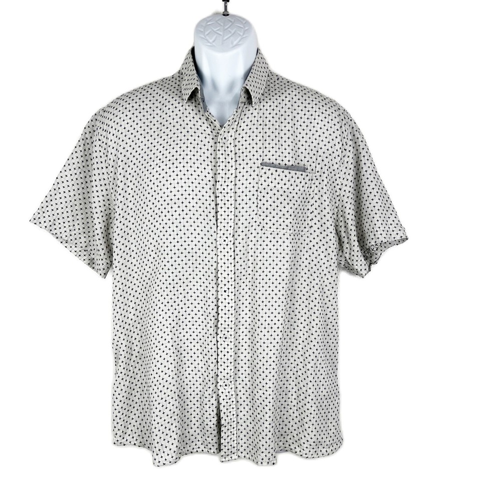 Impatient Wolves Button Down Shirt Men XL Black White Print Short Sleeve Casual